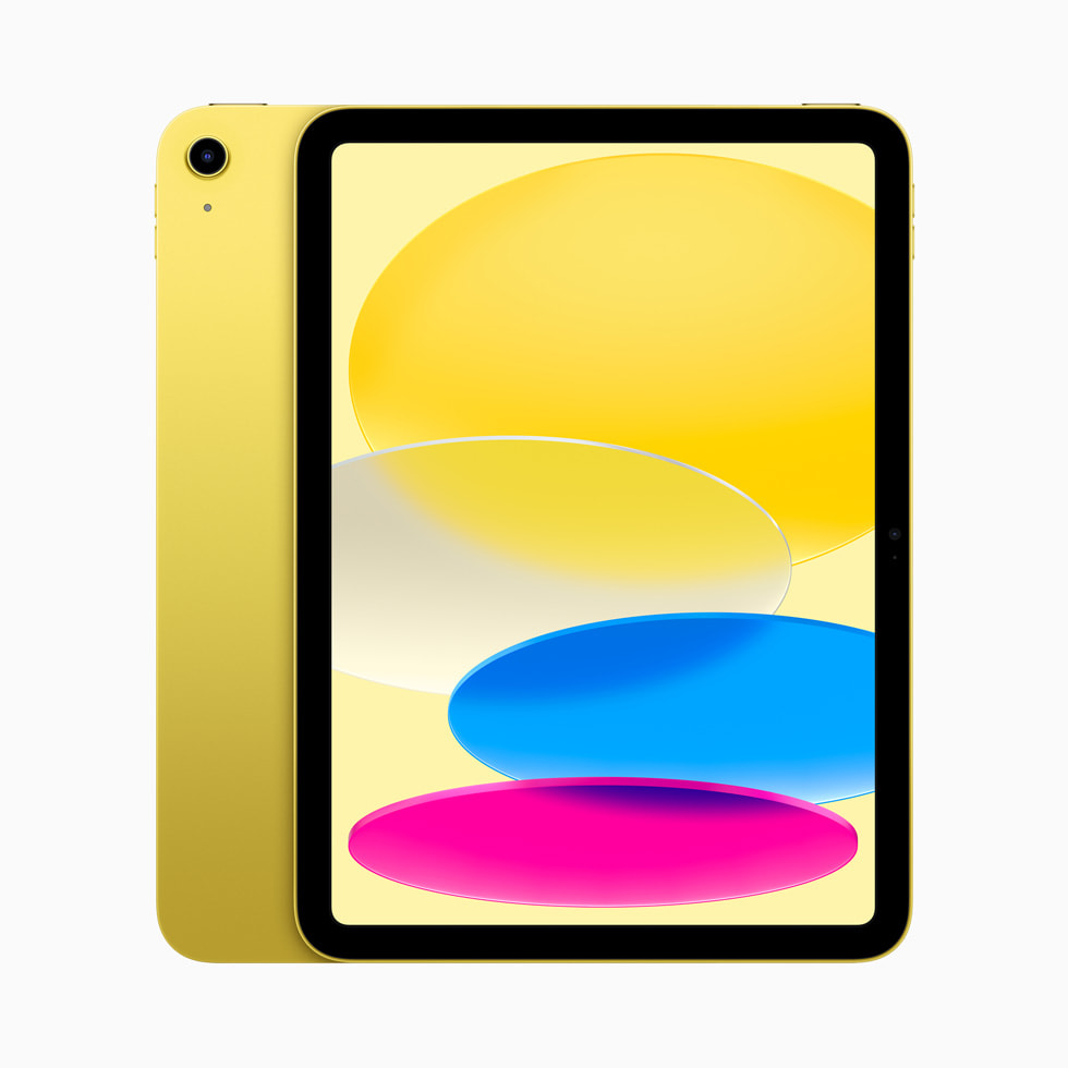 The new iPad features an all-screen design in four gorgeous finishes — blue, pink, yellow, and silver.